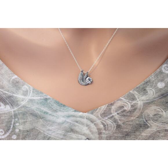 Sterling Silver Sloth Charm Necklace, Sloth Pendant Necklace - Picture 2 of 2